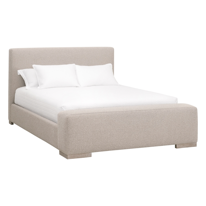 Warren Queen Bed - Taupe Fabric & Natural Gray Wood