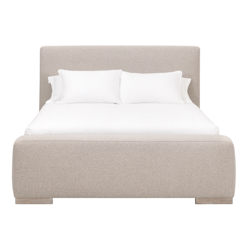 Warren Cal King Bed - Taupe Fabric & Natural Gray Wood