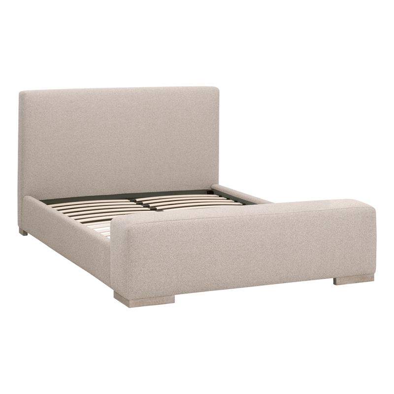 Warren Cal King Bed - Taupe Fabric & Natural Gray Wood