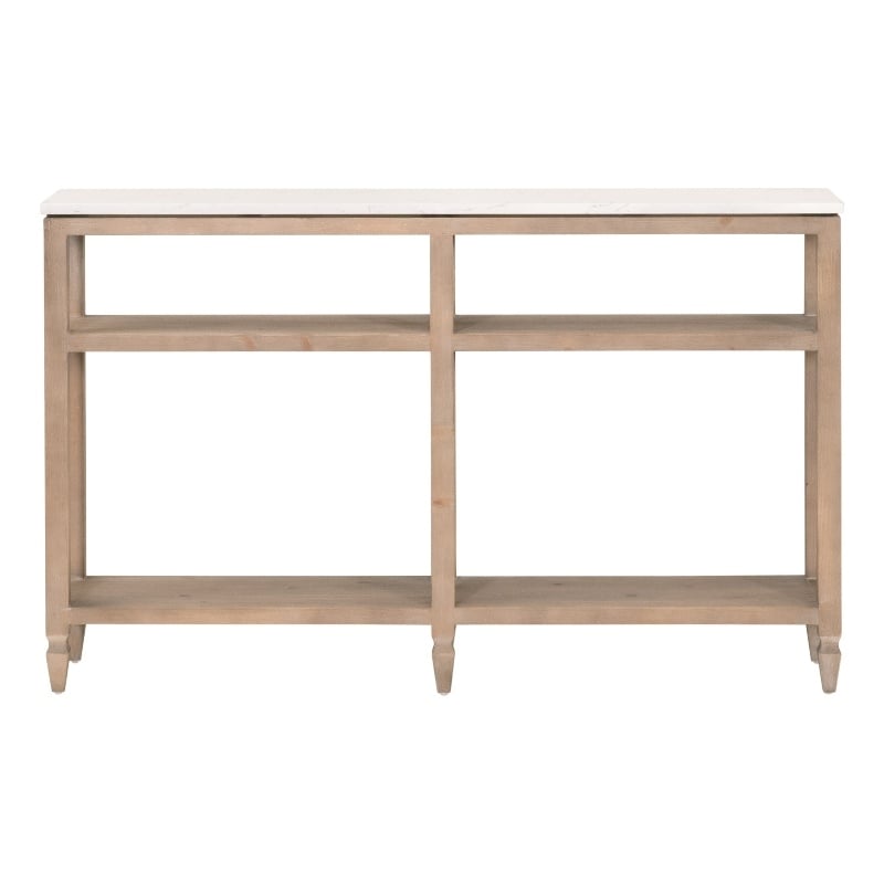 Emerie Narrow Console Table - Natural Beige Solid Wood & White Quartz