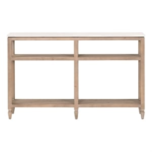 Emerie Narrow Console Table - Natural Beige Solid Wood & White Quartz