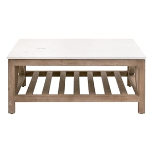 Spruce Square Coffee Table - Natural Beige Solid Wood & White Quartz