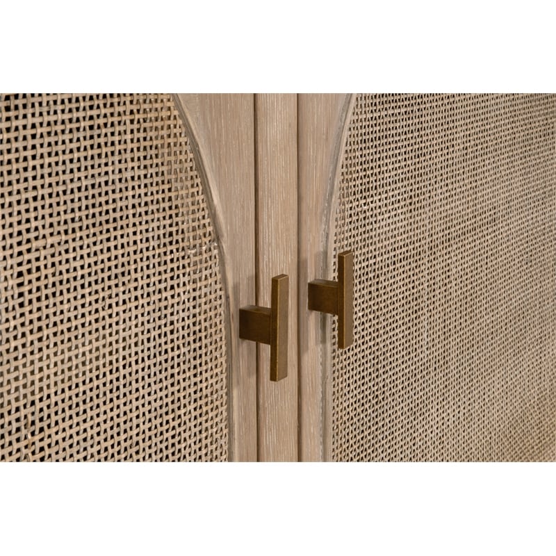 Cane Storage Bookcase - Natural Beige Solid Wood & Cane