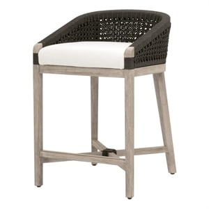 Montecito Solid Wood Frame 27&quotSH Counter Stool in Peyton Pearl and Natural Gray Mahogany