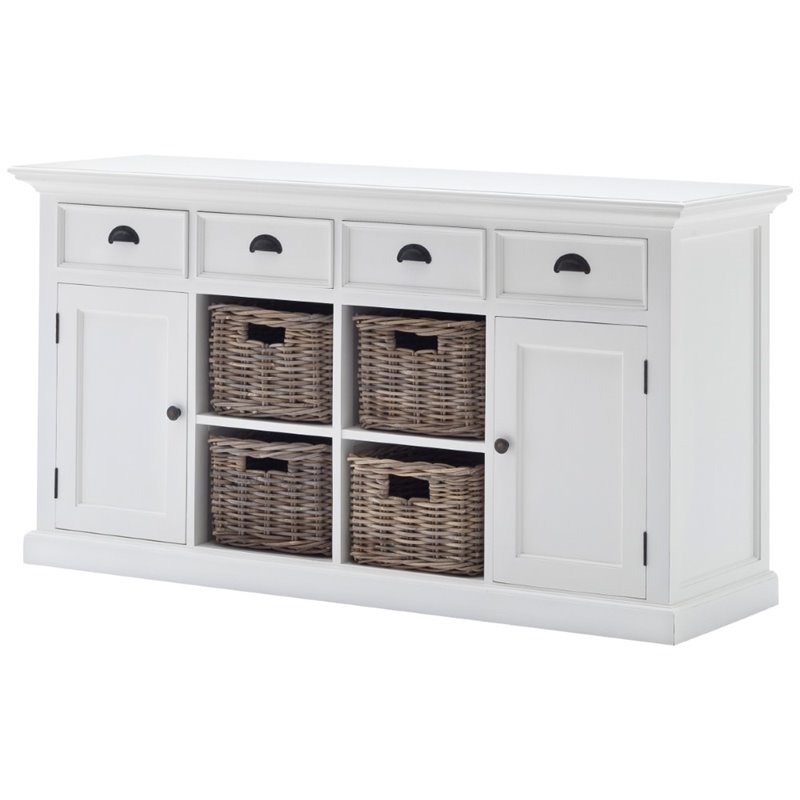 NovaSolo Halifax Buffet Table/Sideboard with 4 Baskets in Pure White