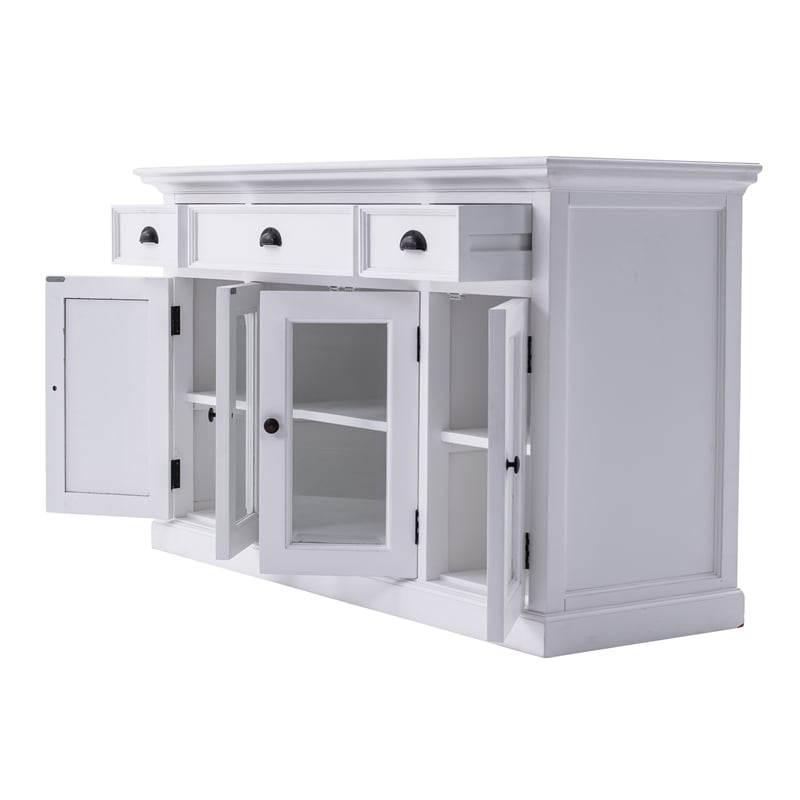 NovaSolo Halifax Mahogany Wood Buffet with 4 Doors 3 Drawers in White