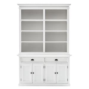 NovaSolo Halifax Mahogany Solid Wood Buffet Hutch Unit with 8 Shelves in White