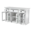 Novasolo Halifax Mahogany Wood Buffet with 4 Glass Doors 3 Drawers in White