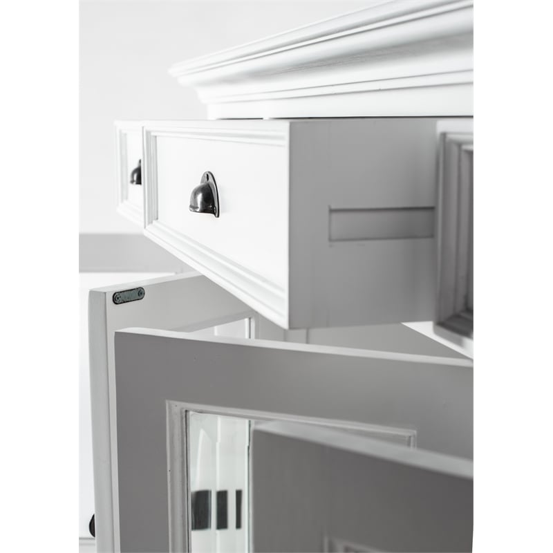 Novasolo Halifax Mahogany Wood Buffet with 4 Glass Doors 3 Drawers in White