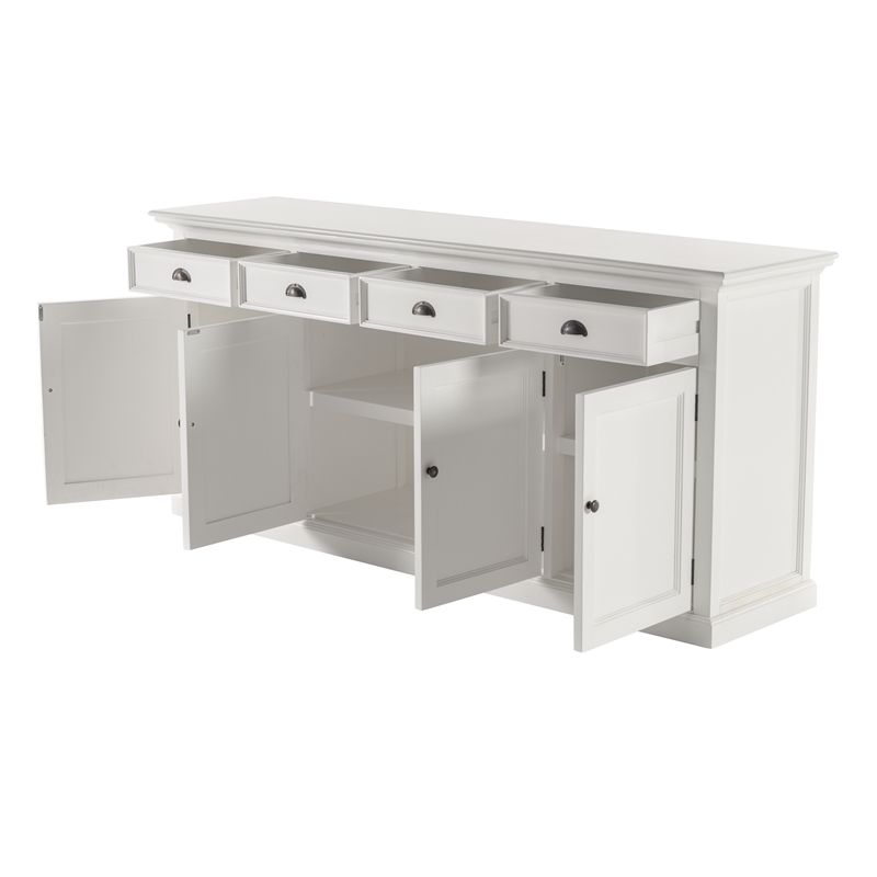 NovaSolo Halifax Mahogany Wood Buffet with 4 Doors 4 Drawers in White