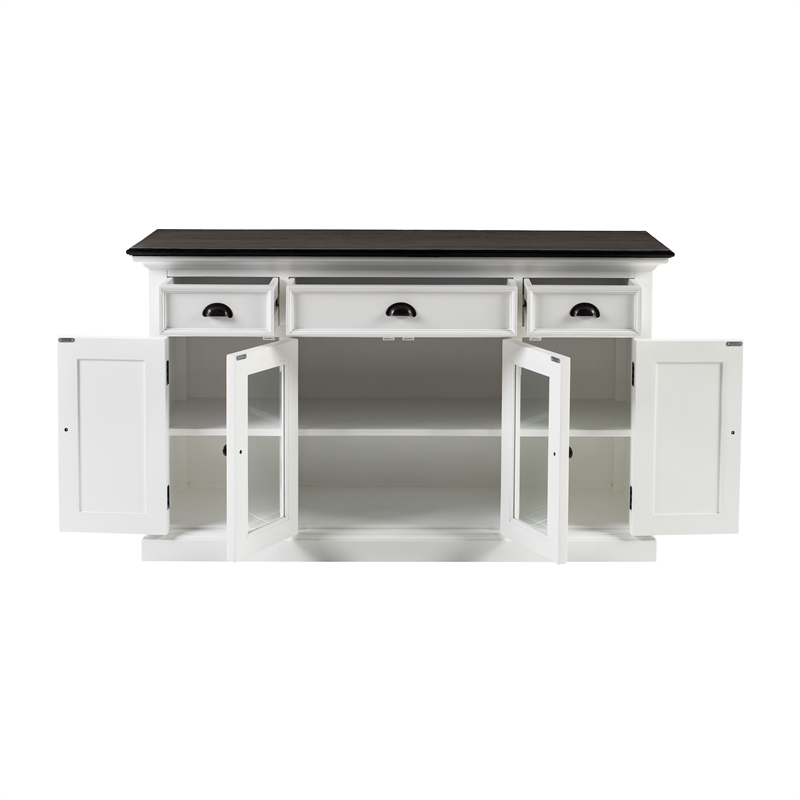 NovaSolo Halifax Mahogany Wood Buffet with 4 Doors 3 Drawers in White