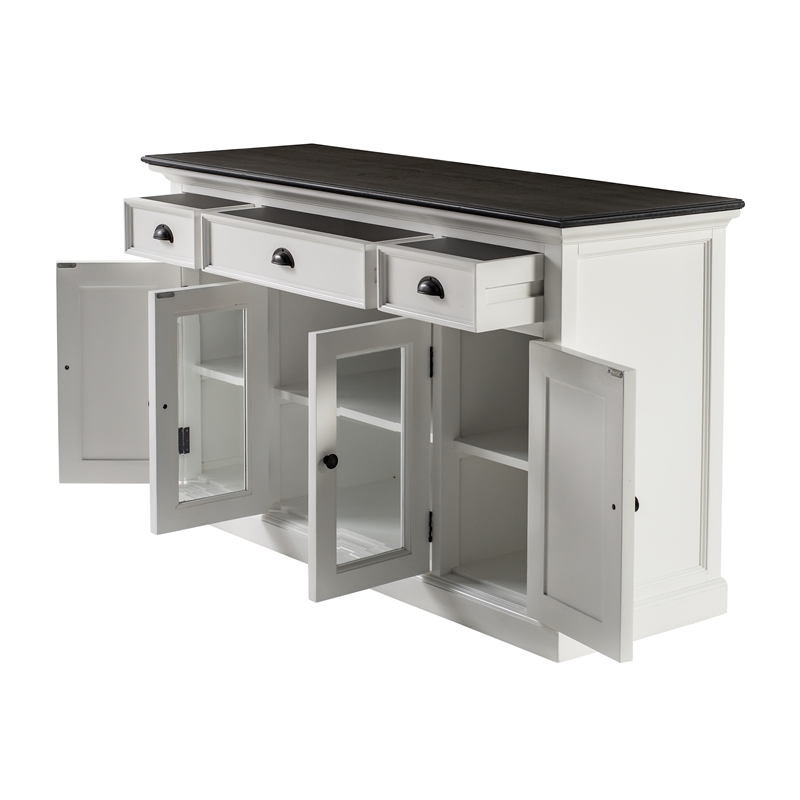 NovaSolo Halifax Mahogany Wood Buffet with 4 Doors 3 Drawers in White