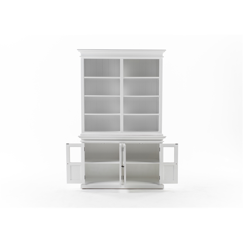 NovaSolo Hutch Unit with 4 Glass Doors Halifax Solid Wood in White