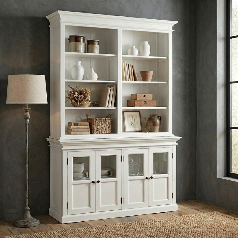 NovaSolo Hutch Unit with 4 Glass Doors Halifax Solid Wood in White