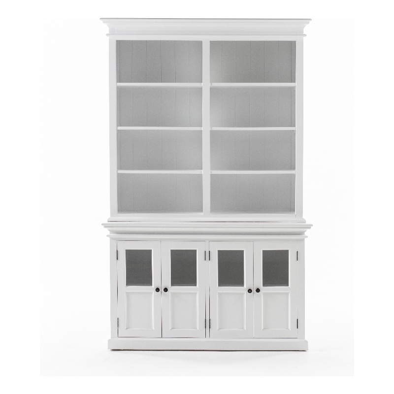 NovaSolo Hutch Unit with 4 Glass Doors Halifax Solid Wood in White