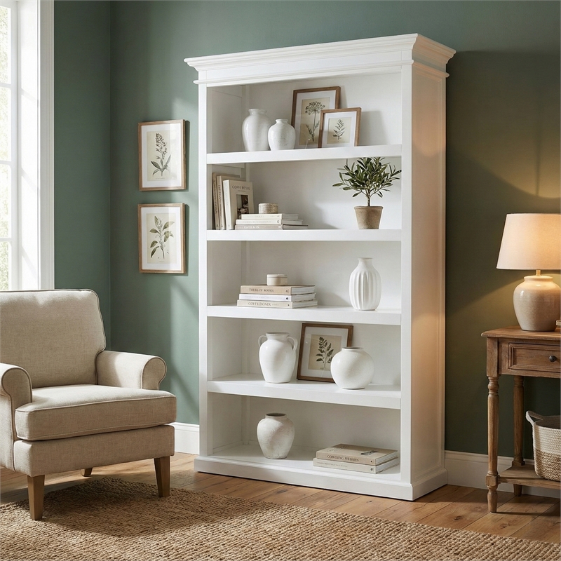 NovaSolo Bookcase with 5 Shelves Halifax Solid Wood in White