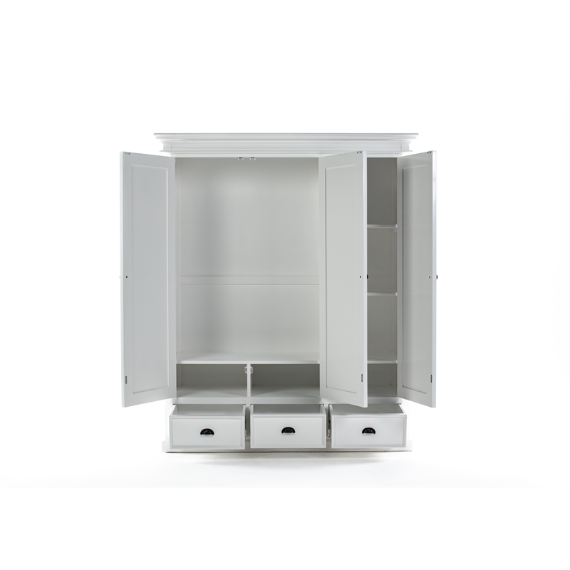 Novasolo Wardrobe with 3 Doors Solid Wood in White