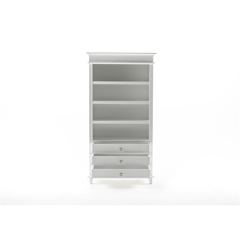 NovaSolo Bookcase with 3 Drawers Skansen Solid Wood in White