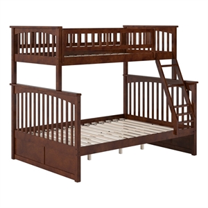 Leo & Lacey Twin Over Full Solid Wood Ladder Bunk Bed in Walnut