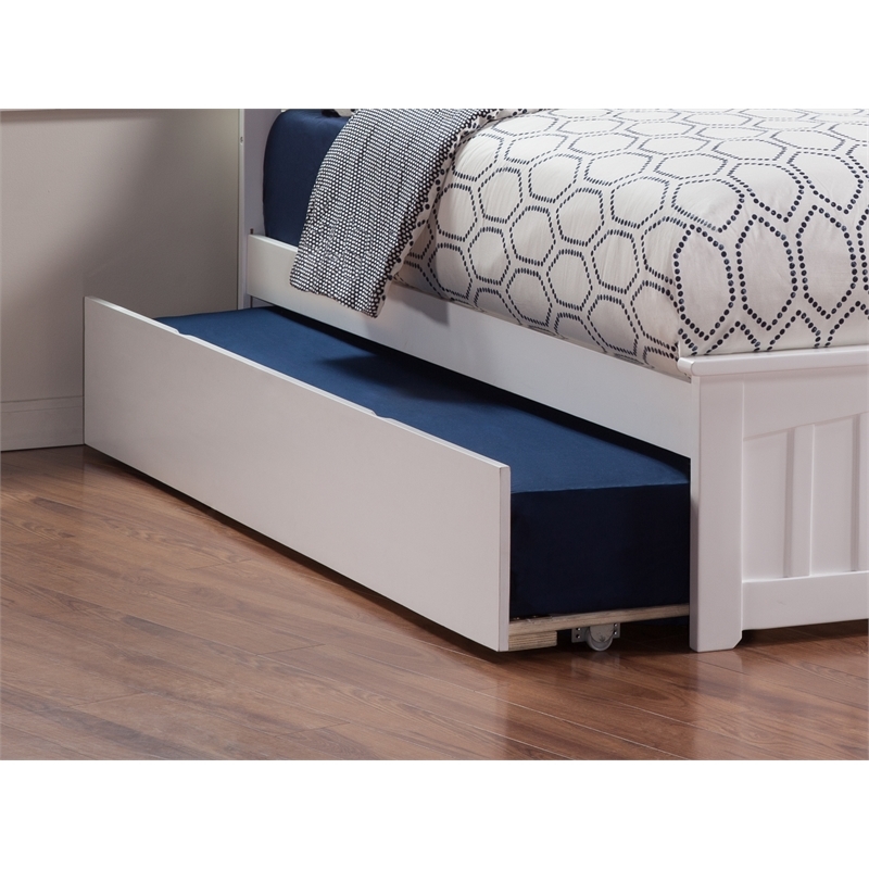 Leo & Lacey Mid-Century Solid Wood Twin Size Panel Trundle in White