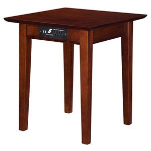 Leo & Lacey Modern Wood End Table with USB Charging Ports in Walnut
