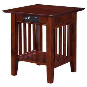Leo & Lacey Hardwood Walnut End Table Rectangular USB Charging Ports 22&quotH Unassembled