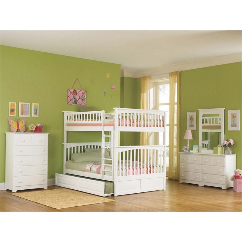 Leo & Lacey Full Over Full Trundle Bunk Bed in White