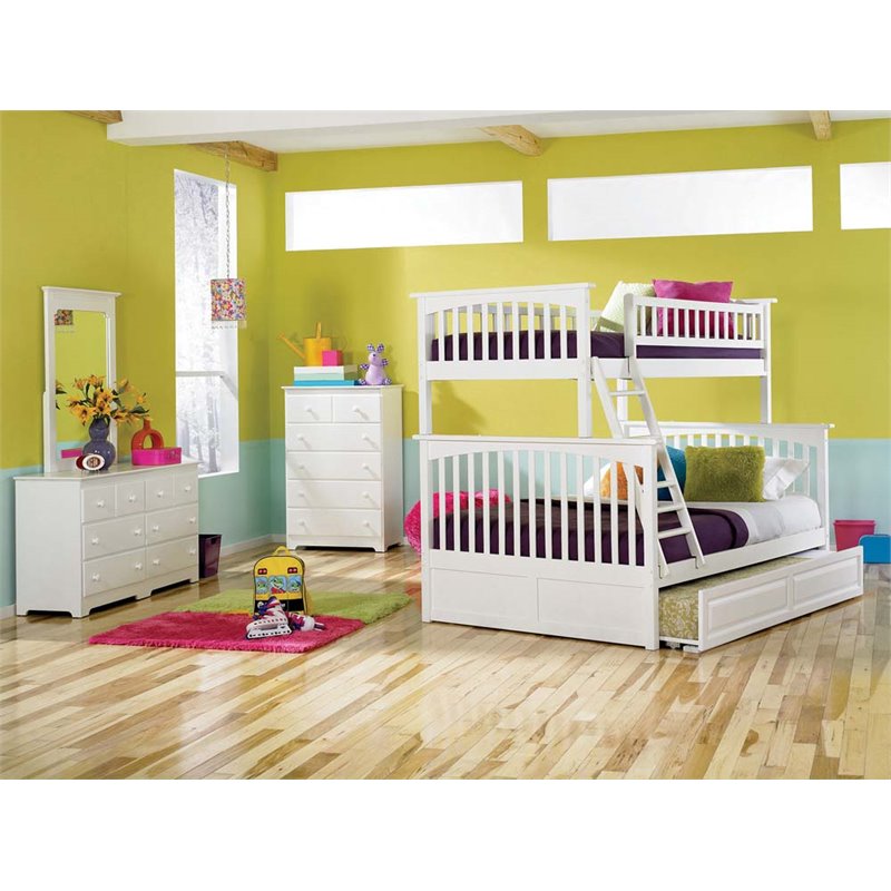 Leo & Lacey Twin Over Full Trundle Bunk Bed in White