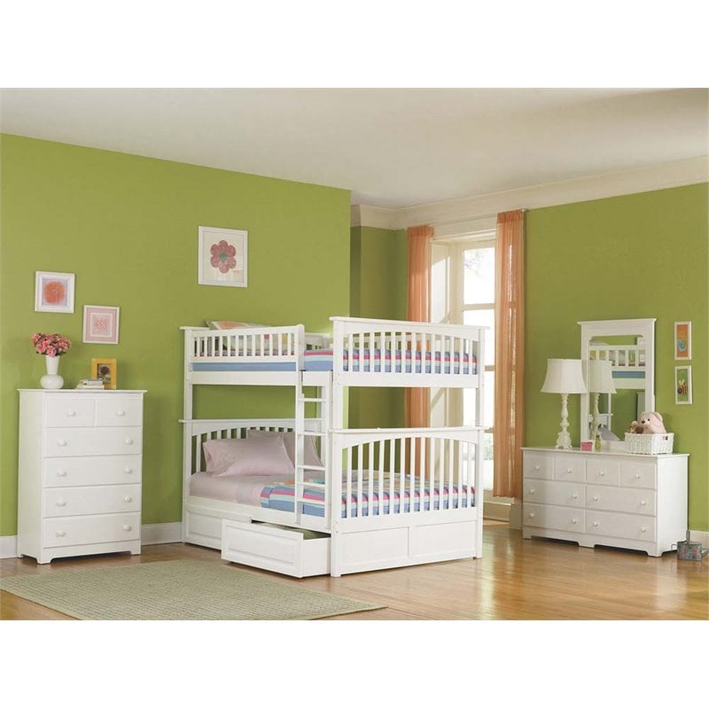 Leo & Lacey Full Over Full Storage Bunk Bed in White