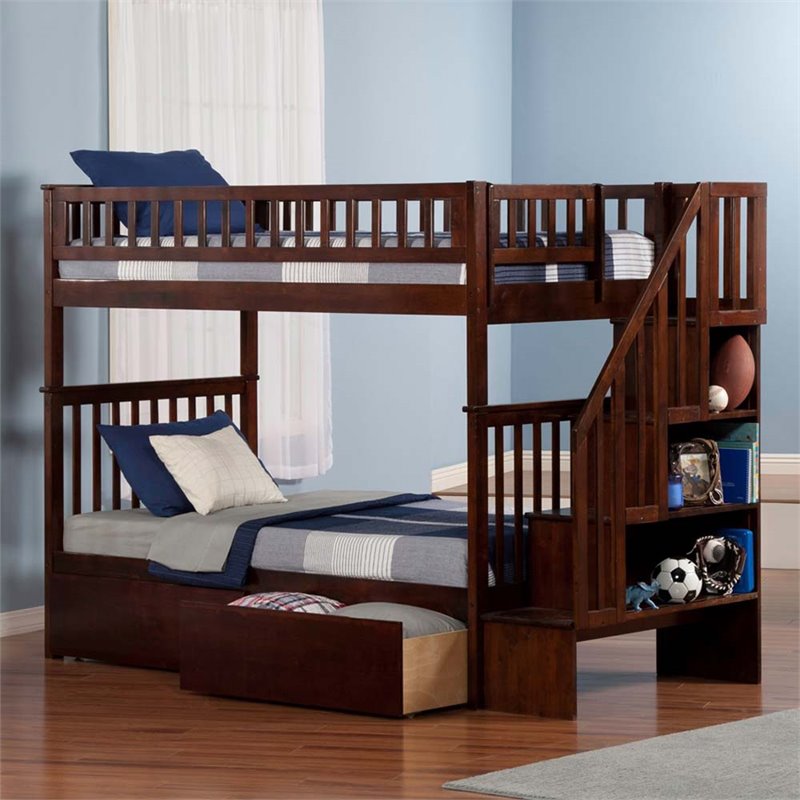 Leo & Lacey Twin Over Twin Staircase Storage Bunk Bed