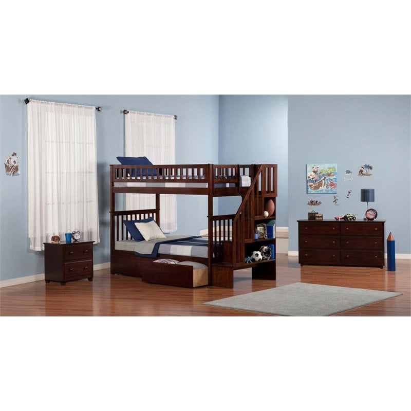 Leo & Lacey Twin Over Twin Staircase Storage Bunk Bed