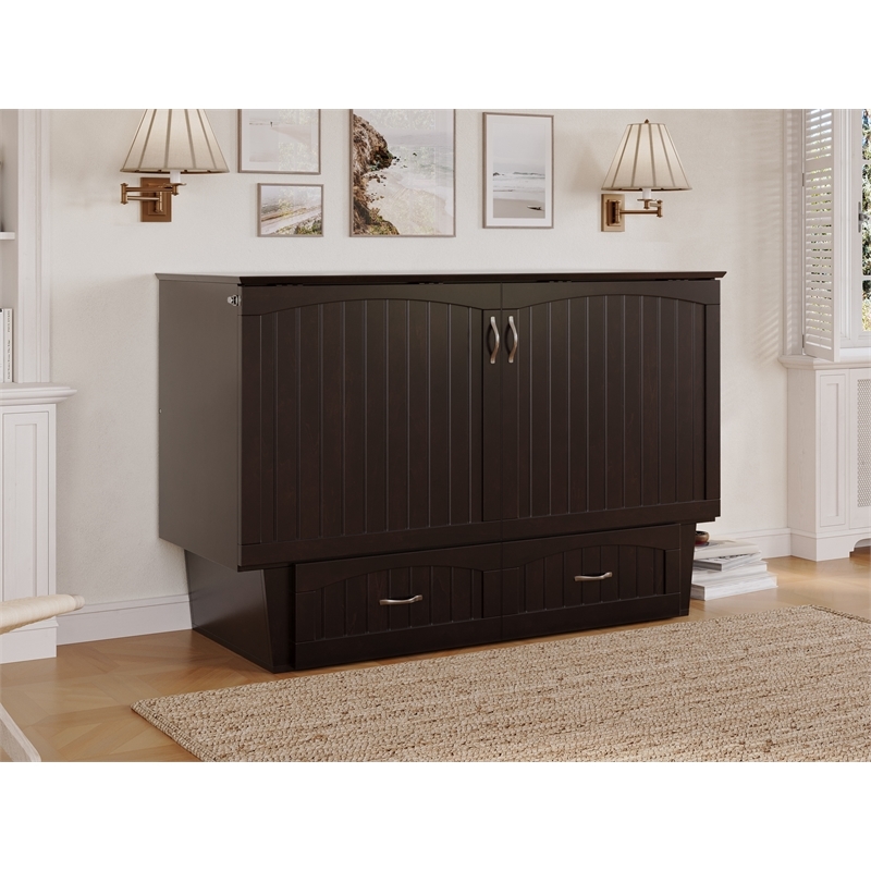 Leo & Lacey Farmhouse Solid Wood Queen Murphy Bed Chest in Espresso