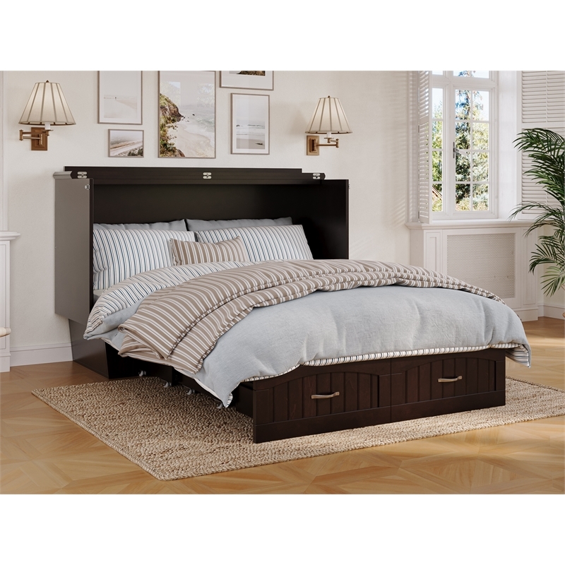 Leo & Lacey Farmhouse Solid Wood Queen Murphy Bed Chest in Espresso