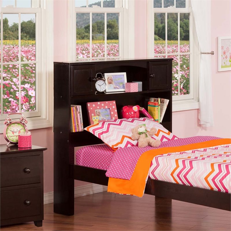 Leo & Lacey Contemporary Twin Wood Bookcase Headboard in Espresso