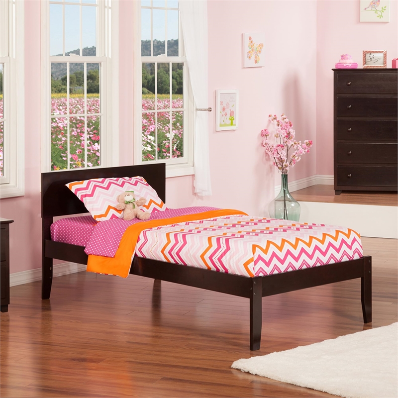 Leo & Lacey Contemporary Twin XL Solid Wood Platform Bed in Espresso