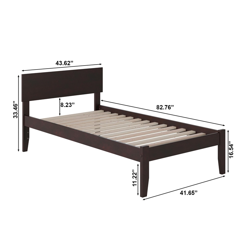 Leo & Lacey Contemporary Twin XL Solid Wood Platform Bed in Espresso