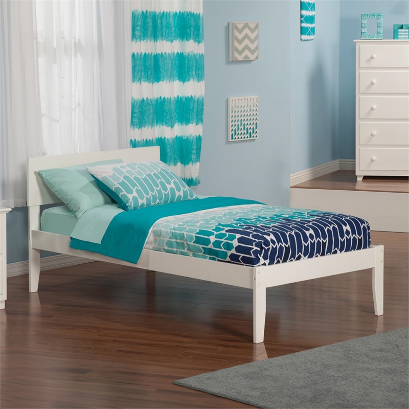 Leo & Lacey Contemporary Twin XL Solid Wood Platform Bed in White