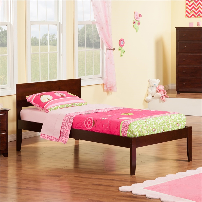 Leo & Lacey Contemporary Twin XL Solid Wood Platform Bed in Walnut