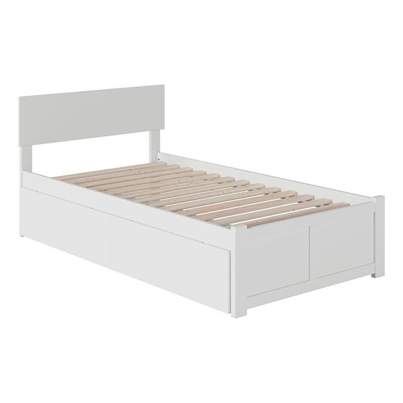 Leo & Lacey Twin XL Wood Platform Bed with Footboard & Storage Drawers in White