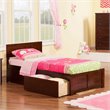 Leo & Lacey Twin XL Wood Platform Bed with Footboard & Storage Drawers in Walnut