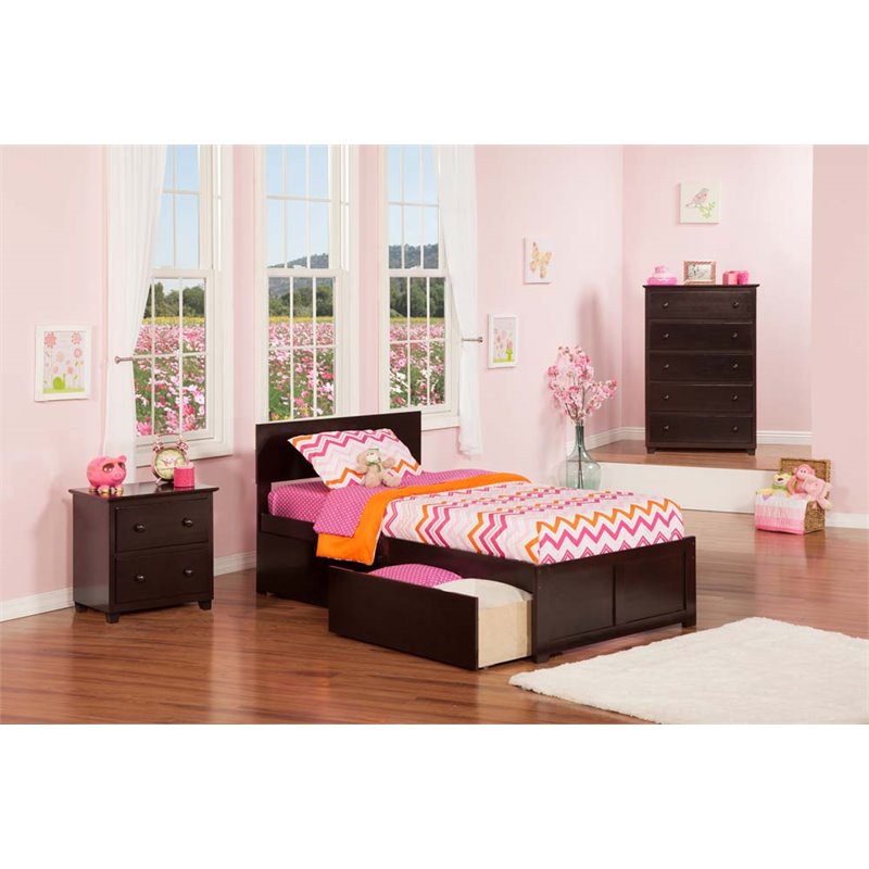 Leo & Lacey Twin Wood Platform Bed with Footboard & Storage Drawers in Espresso