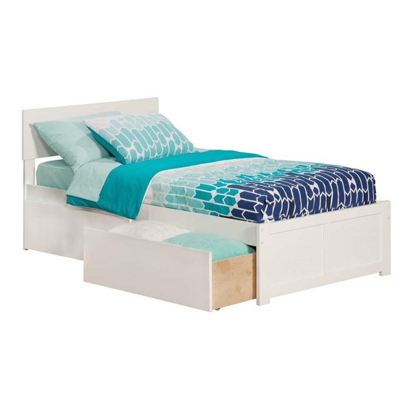 Leo & Lacey Twin Wood Platform Bed with Footboard and Storage Drawers in White