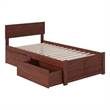 Leo & Lacey Twin Wood Platform Bed with Footboard and Storage Drawers in Walnut