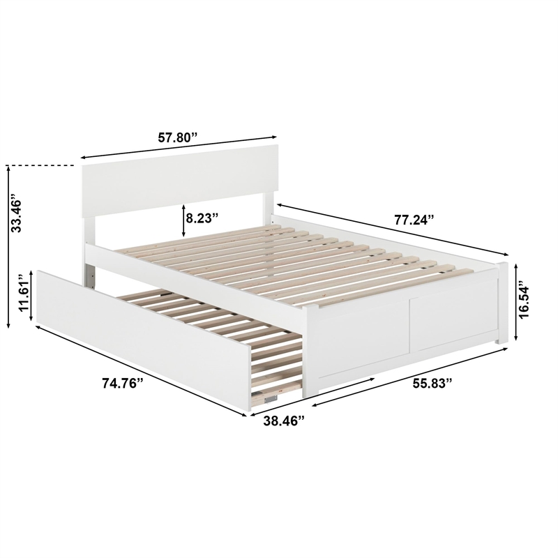 Leo & Lacey Full Wood Platform Bed with Footboard and Twin Trundle in White
