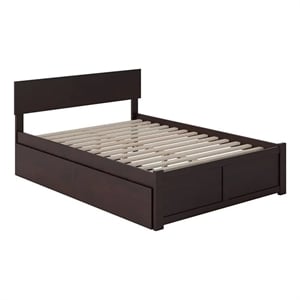 Leo & Lacey Full Wood Platform Bed with Footboard & Storage Drawers in Espresso