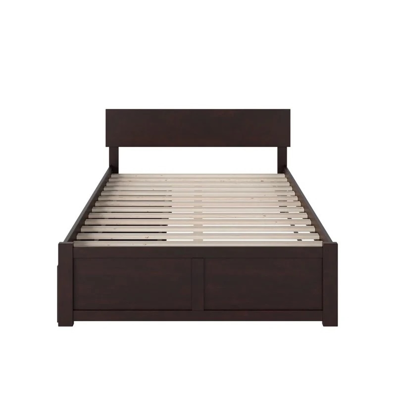 Leo & Lacey Full Wood Platform Bed with Footboard & Storage Drawers in Espresso