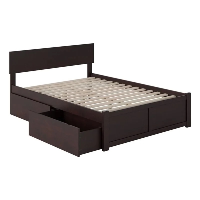 Leo & Lacey Full Wood Platform Bed with Footboard & Storage Drawers in Espresso