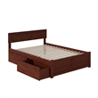 Leo & Lacey Full Wood Platform Bed with Footboard and Storage Drawers in Walnut