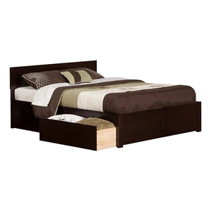 Leo & Lacey Queen Wood Platform Bed with Footboard & Storage Drawers in Espresso