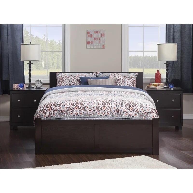 Leo & Lacey Queen Wood Platform Bed with Footboard & Storage Drawers in Espresso